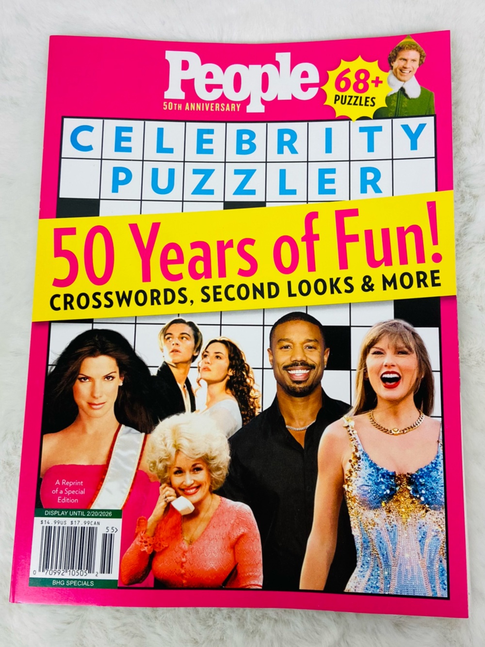 Celebrity Puzzler 50 Years of Fun! 68 Crossword Puzzle Book - Pink